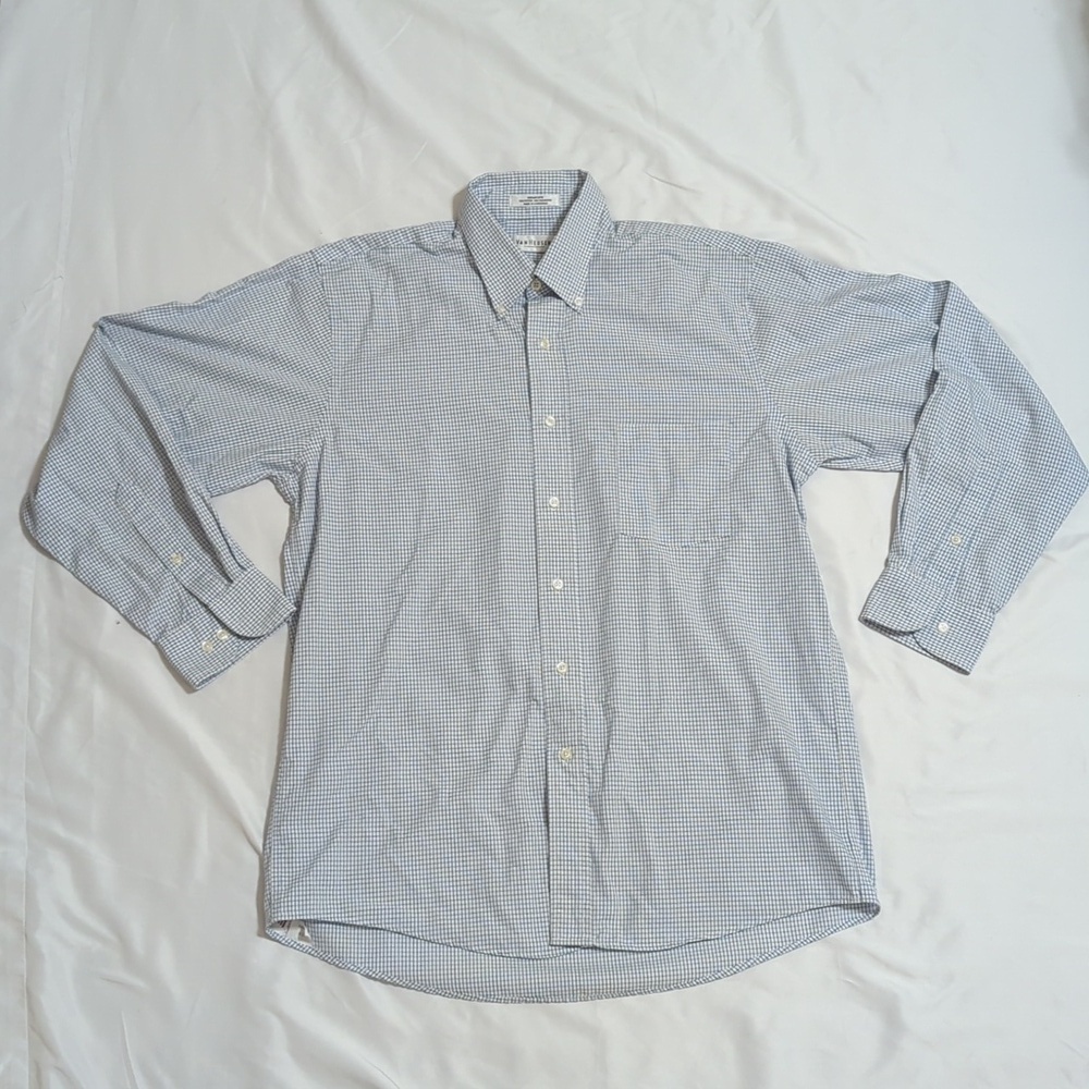 Van Heusen Grid Pattern Button Down Shirt, Color White/Blue Size 16